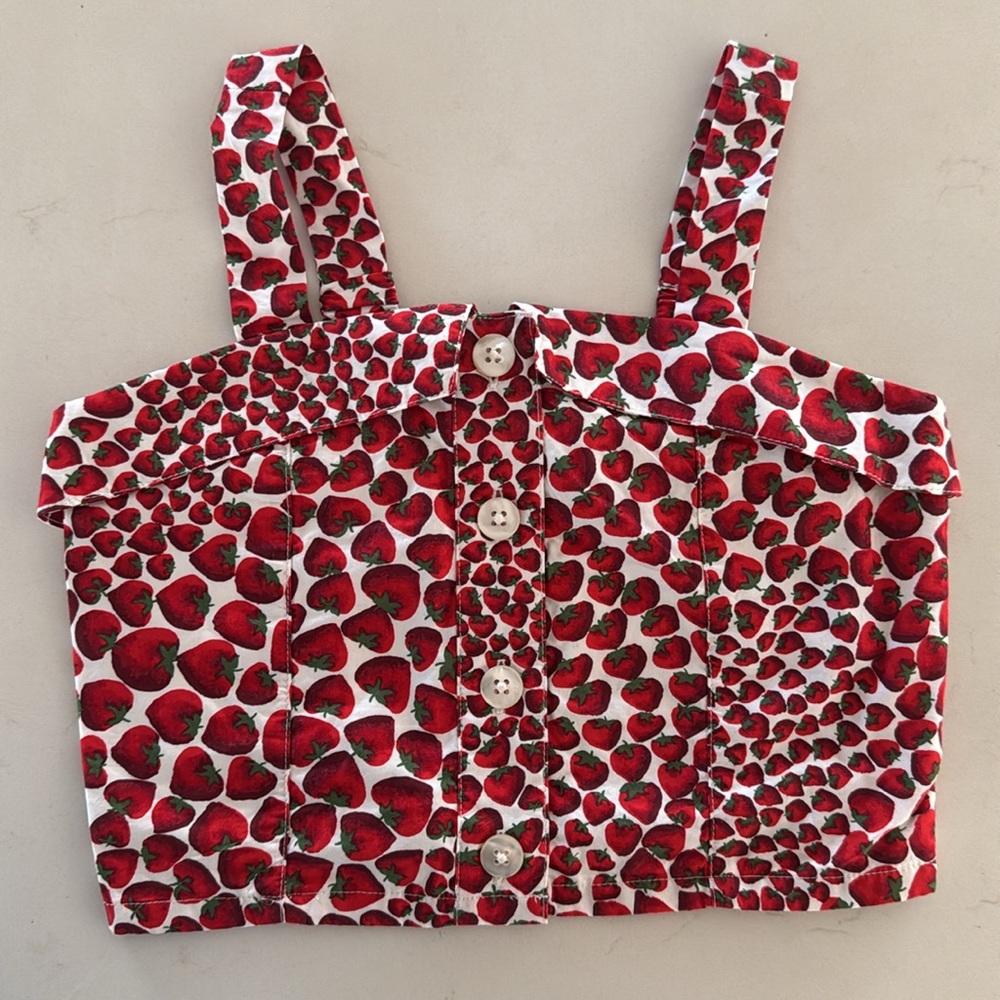 NWT J. Crew Kids Cropped Button Front Tank Top in Vintage Strawberry. Size 6-7.